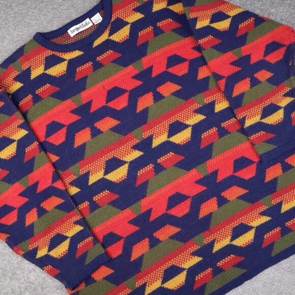 VTG Colorful Aztec Geometric XL Multicolor Chunky Knit Long Sleeve Sweater - Picture 9 of 10